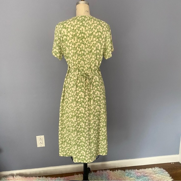 April Cornell Light Green Floral Midi Dress Women’s Size M Button Front Tie Belt - Picture 4 of 10